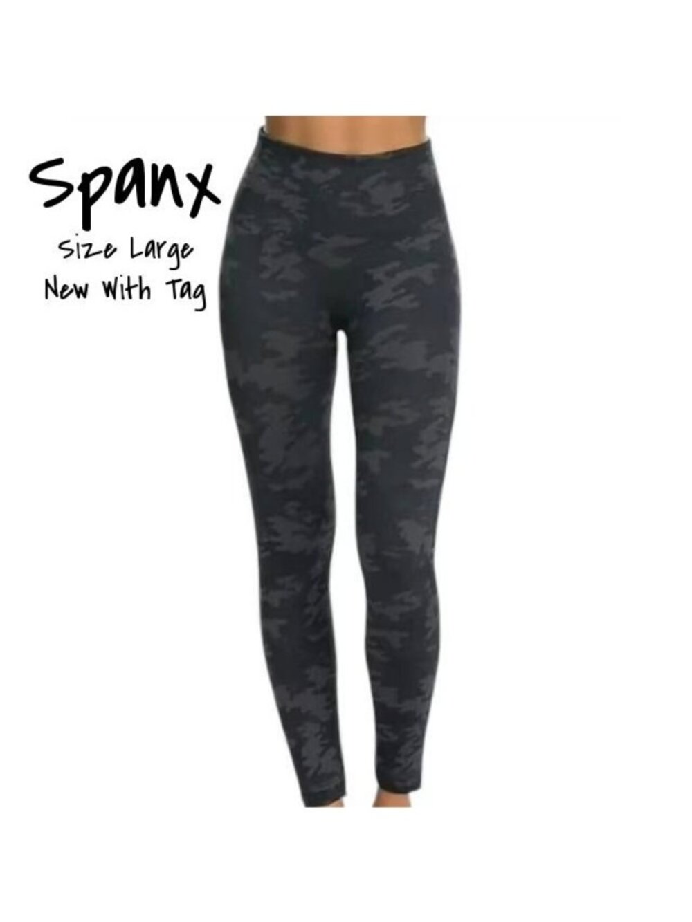 Spanx High-Waisted Camo Leggings - Black Camo, Size Large, New with Tags